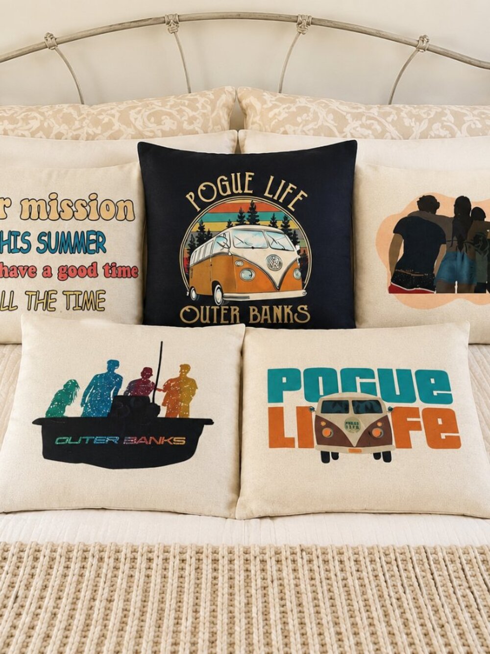 Outer Banks Netflix Throw Pillow Covers Set of 5 18x18 Coastal Beach Decor Linen